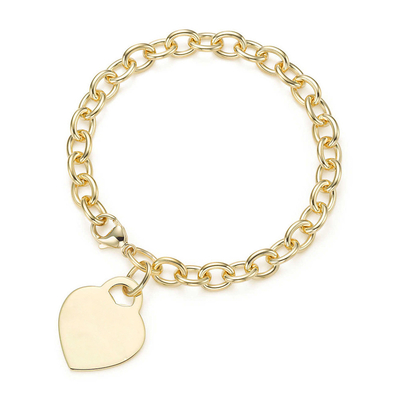 Men's 925 Sterling Silver Heart Charm Big Bracelet for Sophisticated Look 15x15mm