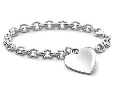 Men's 925 Sterling Silver Heart Charm Big Bracelet for Sophisticated Look 15x15mm