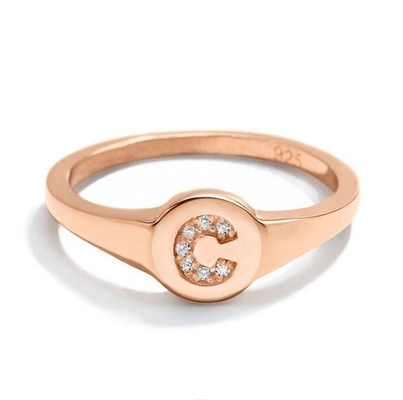 Customizable Letter Initial Signet Ring 18K Gold Plated 925 Silver CZ Classic Design