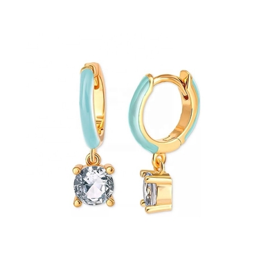 18k Gold-Plated Sterling Silver Earrings with Cubic Zirconia Red Enamel Dangles in Blue and Purple
