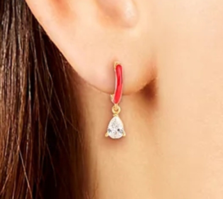 18k Gold-Plated Sterling Silver Earrings with Cubic Zirconia Red Enamel Dangles in Blue and Purple