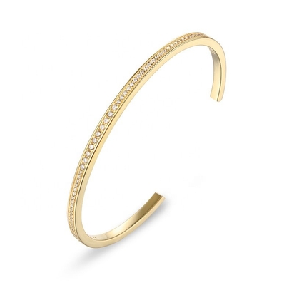 Women Adjustable Bangle with Pave Zircons 18K Gold Plated Jewelry