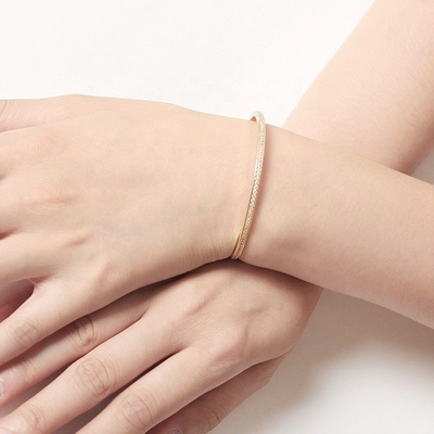 Women Adjustable Bangle with Pave Zircons 18K Gold Plated Jewelry