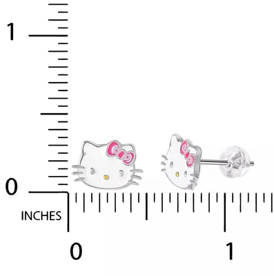 18K Gold Plated Hello Kitty Enamel Stud Earrings for Girls in 925 Sterling Silver