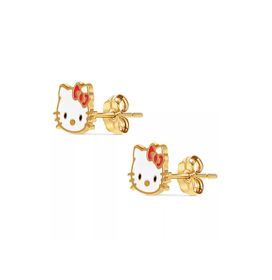 18K Gold Plated Hello Kitty Enamel Stud Earrings for Girls in 925 Sterling Silver