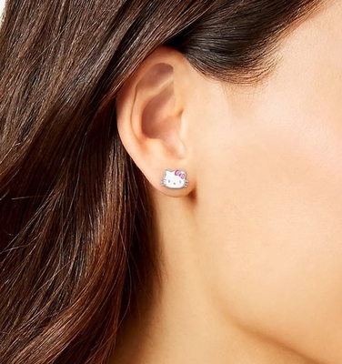 18K Gold Plated Hello Kitty Enamel Stud Earrings for Girls in 925 Sterling Silver