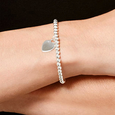 Heart and Tree Shape Charm Beaded Bracelet 925 Sterling Silver for Women's Bracelets