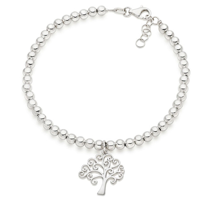Heart and Tree Shape Charm Beaded Bracelet 925 Sterling Silver for Women's Bracelets