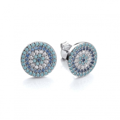 ZIRCON Circle 18K Gold Plated Handmade Micron Pave CZ Eye Turkiye Design Stud Earring 925 Sterling Silver