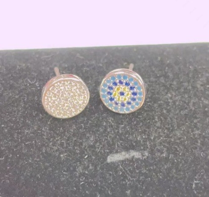 ZIRCON Circle 18K Gold Plated Handmade Micron Pave CZ Eye Turkiye Design Stud Earring 925 Sterling Silver