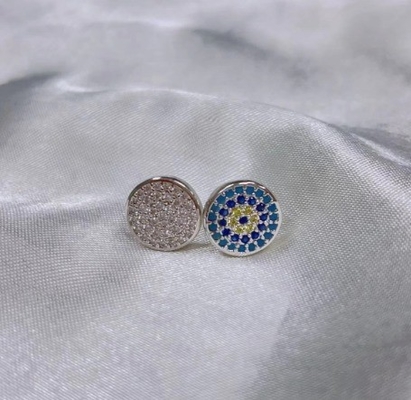 ZIRCON Circle 18K Gold Plated Handmade Micron Pave CZ Eye Turkiye Design Stud Earring 925 Sterling Silver