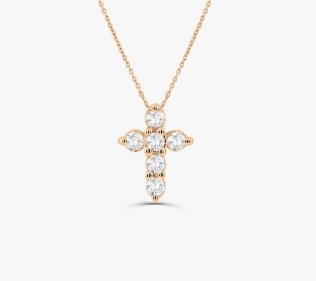 Druzy Stone Diamond Cross Necklace Round Brilliant Cut 925 Silver Cross Pendant