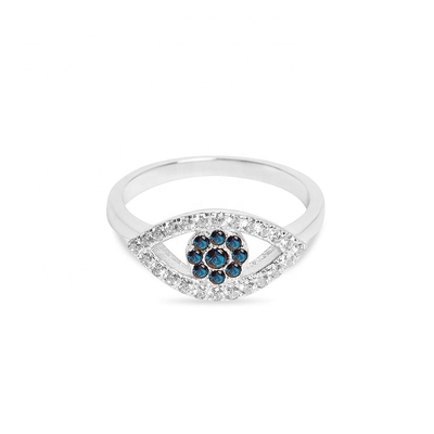 Customized Size 925 Sterling Silver Cutout Pave Inlaid Eye Ring with 18K Gold Plating