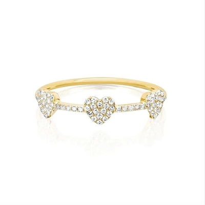 18K Gold Plated 925 Sterling Silver Three Micro Pave Heart Ring for Women and Elegant