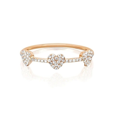 18K Gold Plated 925 Sterling Silver Three Micro Pave Heart Ring for Women and Elegant