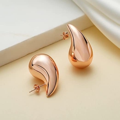 Customized Logo 18K Gold Plated Teardrop Hollow Stud Earring for Girls Jewelry Party