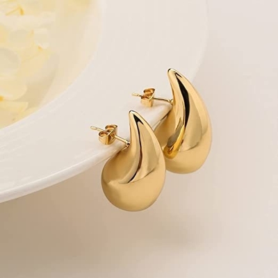 Customized Logo 18K Gold Plated Teardrop Hollow Stud Earring for Girls Jewelry Party