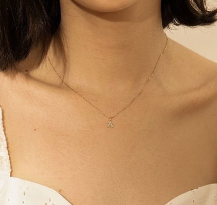 Nickel Free 925 Sterling Silver Letter A Diamond Charm Necklace Popular Initial Charm