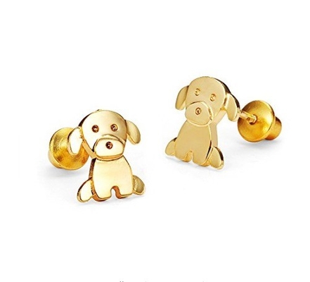 Silver Baby Puppy Cubic Zirconia Screwback Girls Earrings with Rhodium Plating