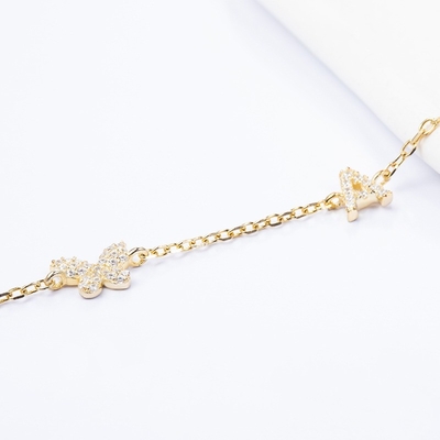 Necklace Mini 18K Gold White Micron Pave CZ Butterfly 925 Sterling Silver Pendant