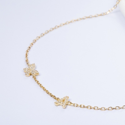 Necklace Mini 18K Gold White Micron Pave CZ Butterfly 925 Sterling Silver Pendant