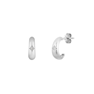 Certificate Type Third Party Appraisal 925 Sterling Silver North Star Half Hoop Earrings