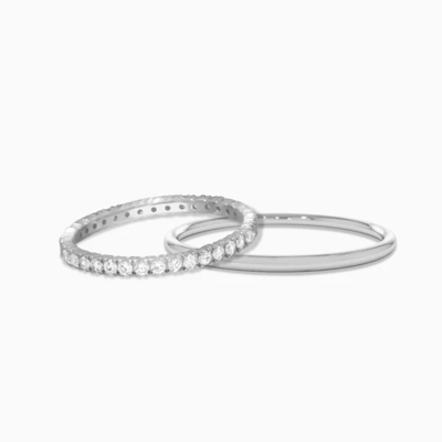 18K Gold Plated Stacking Wedding Eternity Band Ring for Women 925 Sterling Silver Set
