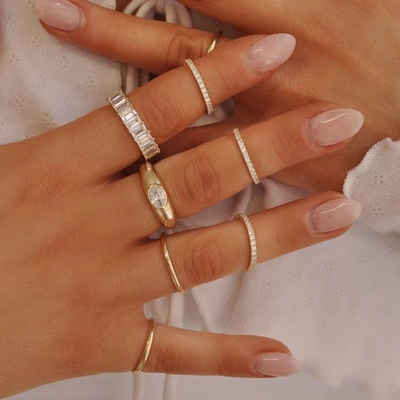 18K Gold Plated Stacking Wedding Eternity Band Ring for Women 925 Sterling Silver Set
