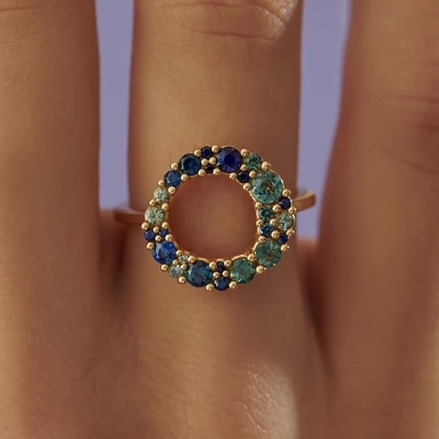18K Gold Bubble Multi Color Sapphire Cubic Zircon 925 Sterling Silver Women's Ring