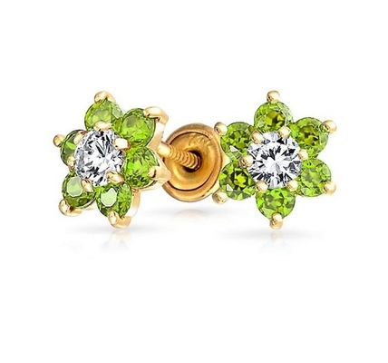 Flower Amethyst CZ Birthstone Baby Girls 925 Sterling Silver Screw Back Stud Earrings