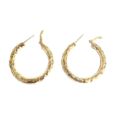 18K Yellow Gold Plated Brass Hoop Earring Texture Surface Brass Circle Earrings