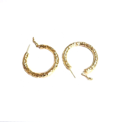 18K Yellow Gold Plated Brass Hoop Earring Texture Surface Brass Circle Earrings