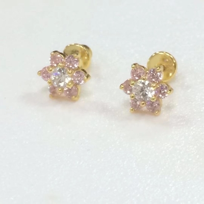 Flower Amethyst CZ Birthstone Baby Girls 925 Sterling Silver Screw Back Stud Earrings