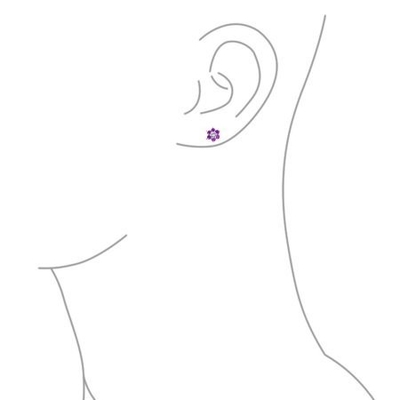 Flower Amethyst CZ Birthstone Baby Girls 925 Sterling Silver Screw Back Stud Earrings