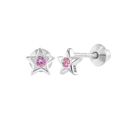 Other Occasion Little Star Pink Cubic Zircon Baby Girls Screw Back Stud 925 Sterling Silver Earrings