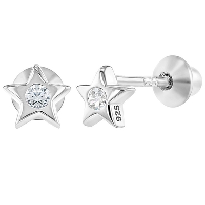 Other Occasion Little Star Pink Cubic Zircon Baby Girls Screw Back Stud 925 Sterling Silver Earrings