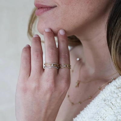 Hot Item 18K Gold Plated Half Eternity Stackable 925 Sterling Silver Women's Band Ring