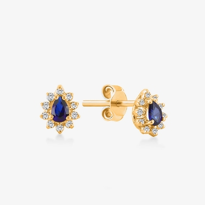 Simply 18K Gold Plated Pear Sapphire and White Cubic Zircon Earrings for Engagement