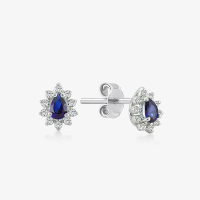 Simply 18K Gold Plated Pear Sapphire and White Cubic Zircon Earrings for Engagement