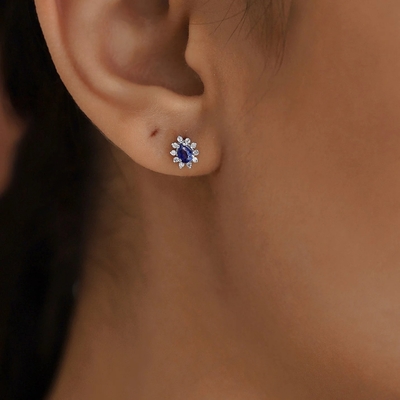 Simply 18K Gold Plated Pear Sapphire and White Cubic Zircon Earrings for Engagement