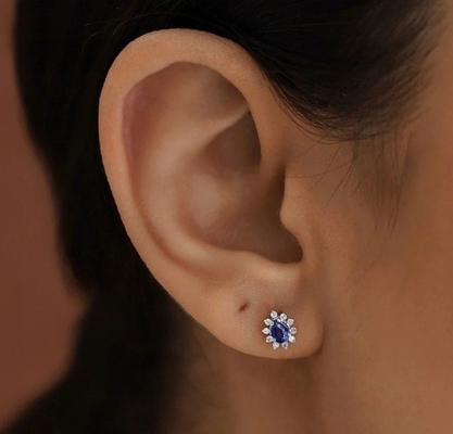 Simply 18K Gold Plated Pear Sapphire and White Cubic Zircon Earrings for Engagement