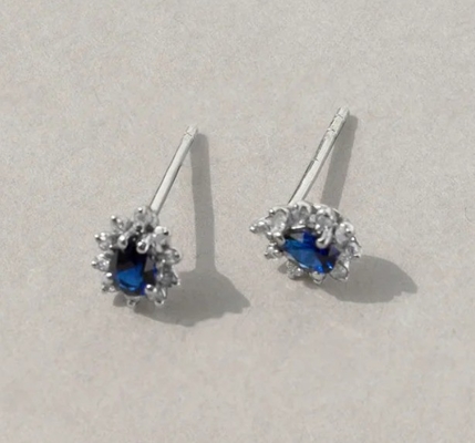 Simply 18K Gold Plated Pear Sapphire and White Cubic Zircon Earrings for Engagement