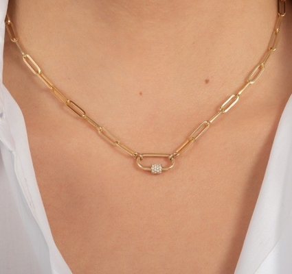 18K Gold Plated Large Paper Clip 925 Sterling Silver Oval Chain Necklace with OEM