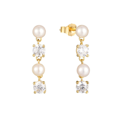 White CZ Pearl Drop Chain Earrings For Sophisticated Ladies 925 Sterling Silver