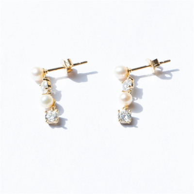 White CZ Pearl Drop Chain Earrings For Sophisticated Ladies 925 Sterling Silver