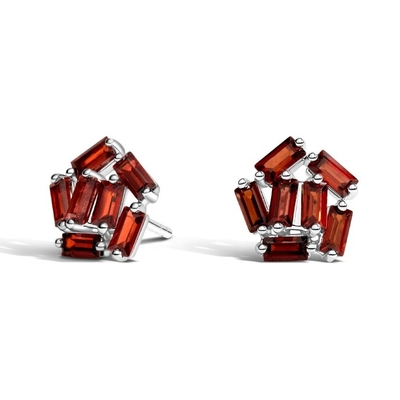 Custom White Gold Baguette Garnet Cluster Stud Earrings