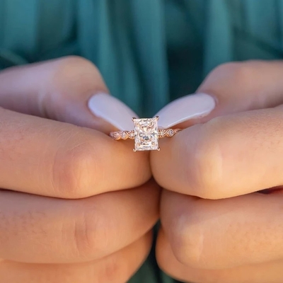 Vintage Handmade 18K Gold Baguette Cut Stone Engagement Ring Vintage Style for Women