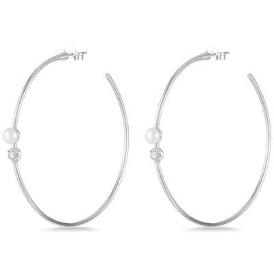 925 Sterling Silver Hoop Earrings 4mm-4.5mm Freshwater Pearl Earrings