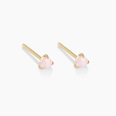 Prong Setting Opal Heart Stud Earrings 925 Sterling Silver Dainty 18K Gold Plated