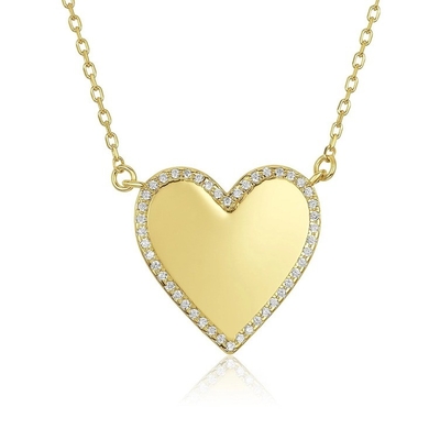 White CZ Heart Necklace 16" Personalised Love Heart Necklace